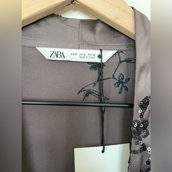 ⛔️ PENDING SALE⛔️ZARA SEQUIN EMBROIDERED WRAPBLOUSE MINK 2731/281/191/021 - Picture 5 of 12